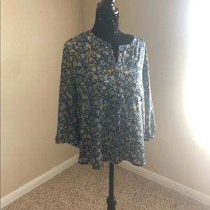 Blue and yellow flower blouse